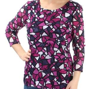 ALFANI Purple 3/4 Sleeve Scoop Neck Tiered Top M